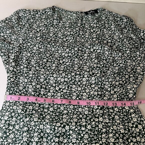 Lulus Mini Dress‎ Women’s Size XL Green Floral Ruffled Cut Out Back Long Sleeve - Picture 6 of 12